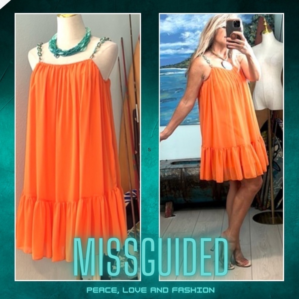 Missguided,Flirty Fun Dress in Turquoise & Orange!Completely Lined,EUC,US Size 2